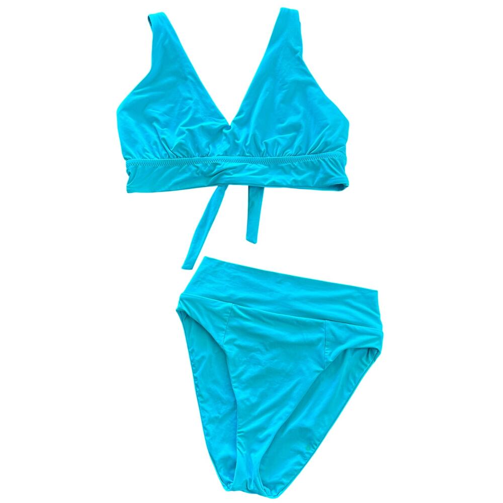 BECCA‎ Swim Color Code Bikini Set DDD Top High Waisted Bottom Medium Blue